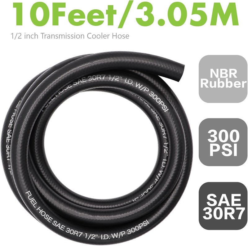 Jeemiter 1/2" ID (13mm) Fuel Line Hose 10FT - Heavy Duty SAE 30R7 NBR Rubber for Diesel, Gas & Oil - High Flow Kit with 10 Clamps for Truck, Marine, Industrial & Automotive Use - Image 2